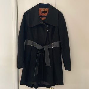 Steve Madden Black Coat w/ Leather Belt and Zipper